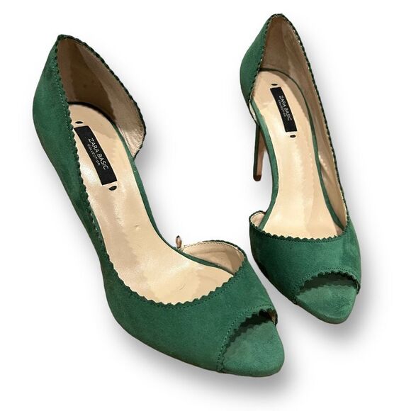 Zara Green D’Orsay Suede Open Peep Toe Pumps - Picture 11 of 14